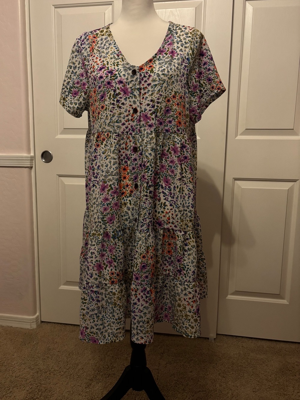 Shop Stevie White Midi Dress with Purple & Orange Floral Print